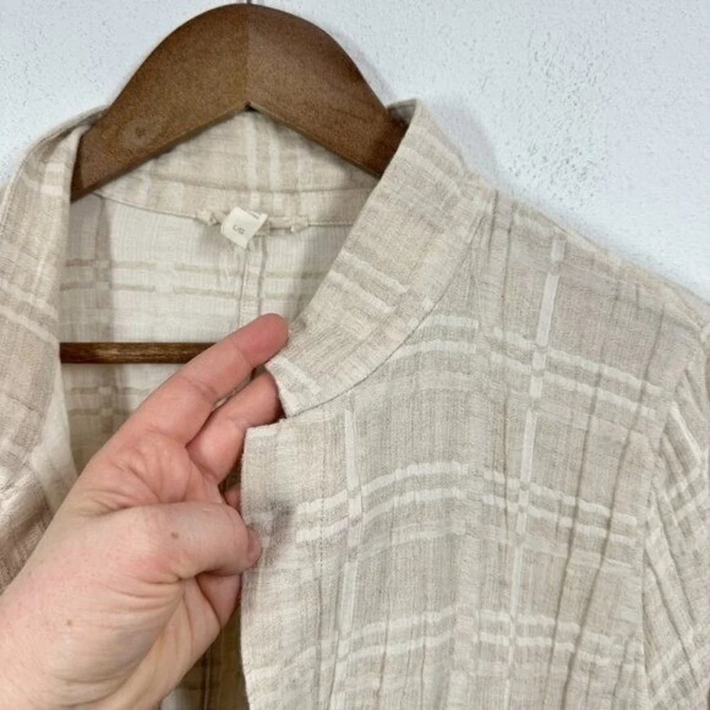 Eileen Fisher Cream Linen Open Front Jacket Women's Size Large Lagenlook Spring‎